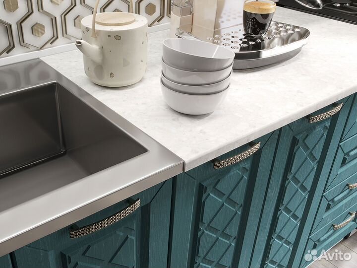 Кухня Агава 160 см, акация белая/моренга