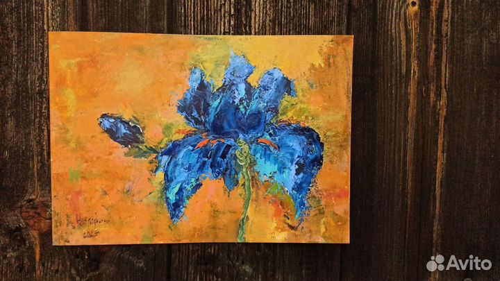 Картина маслом Ирис Цветок 30х21