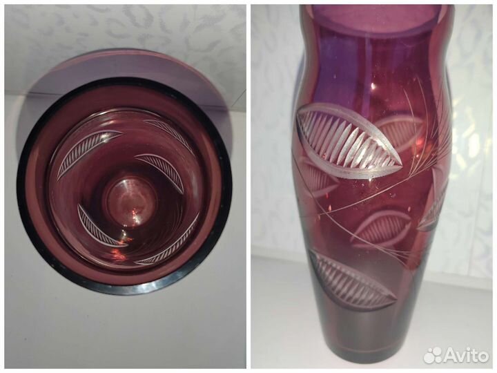 Ваза гранатовое стекло и ваза синее стекло. СССР