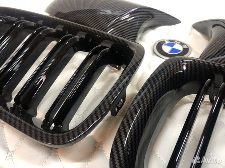 Комплект ноздри, накладки зеркал Carbon. BMW 3 F30