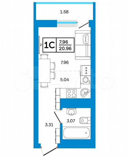 Квартира-студия, 21 м², 11/24 эт.