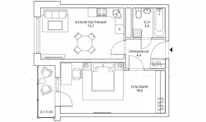 1-к. квартира, 43,9 м², 15/25 эт.