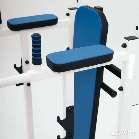 Турник брусья стойка на пол со скамьёй жима белый