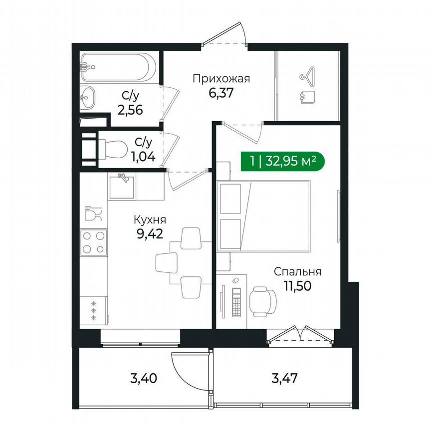 1-к. квартира, 33 м², 7/8 эт.