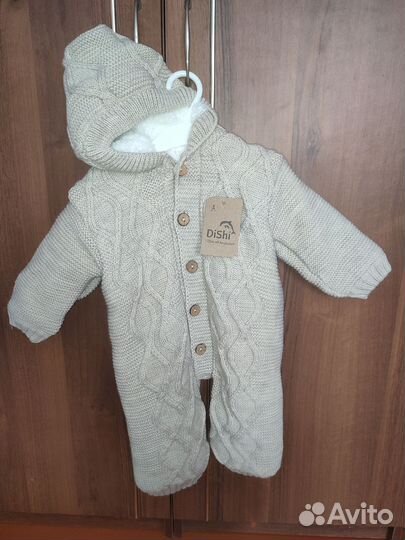 Вязанный комбинезон для новорождённых р.62-68