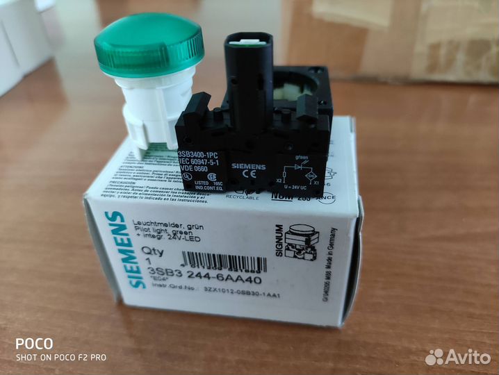 Светодиод индикатор siemens 3SB3 244-6AA40 (зелён)