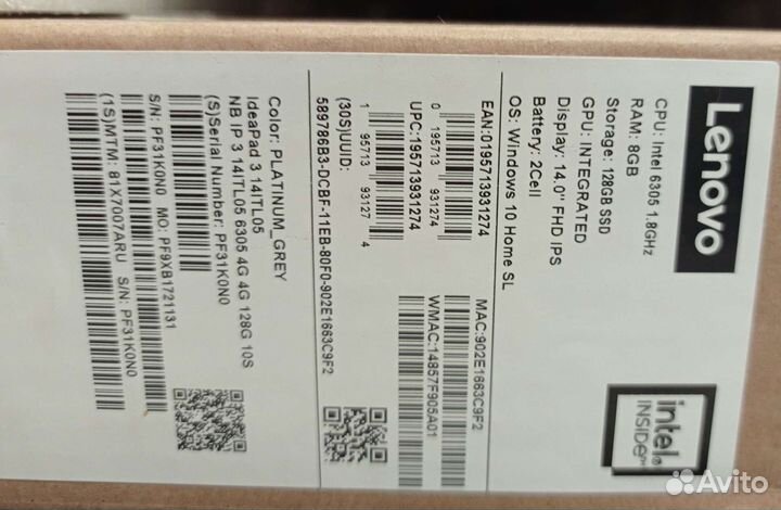 Новый Lenovo ideapad3 14ITL05 из коробки