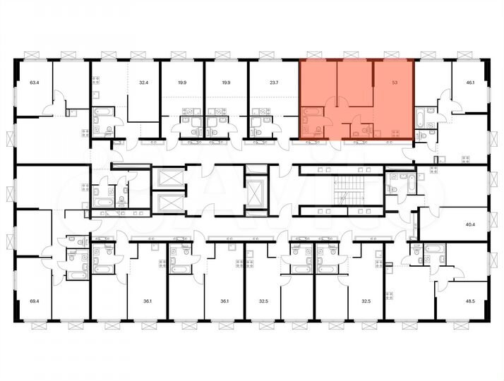 2-к. квартира, 53 м², 8/25 эт.
