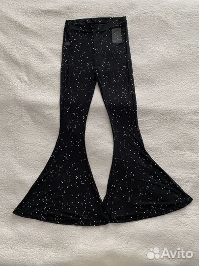 Брюки прозрачные клеш блестящие L