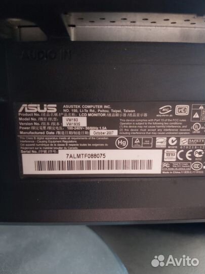 Монитор asus vw193s