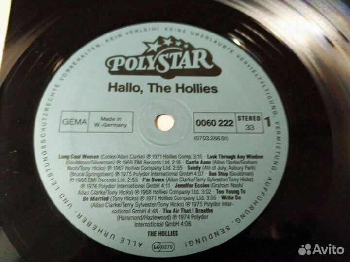 Hallo The Hollies винил 1978 Германия