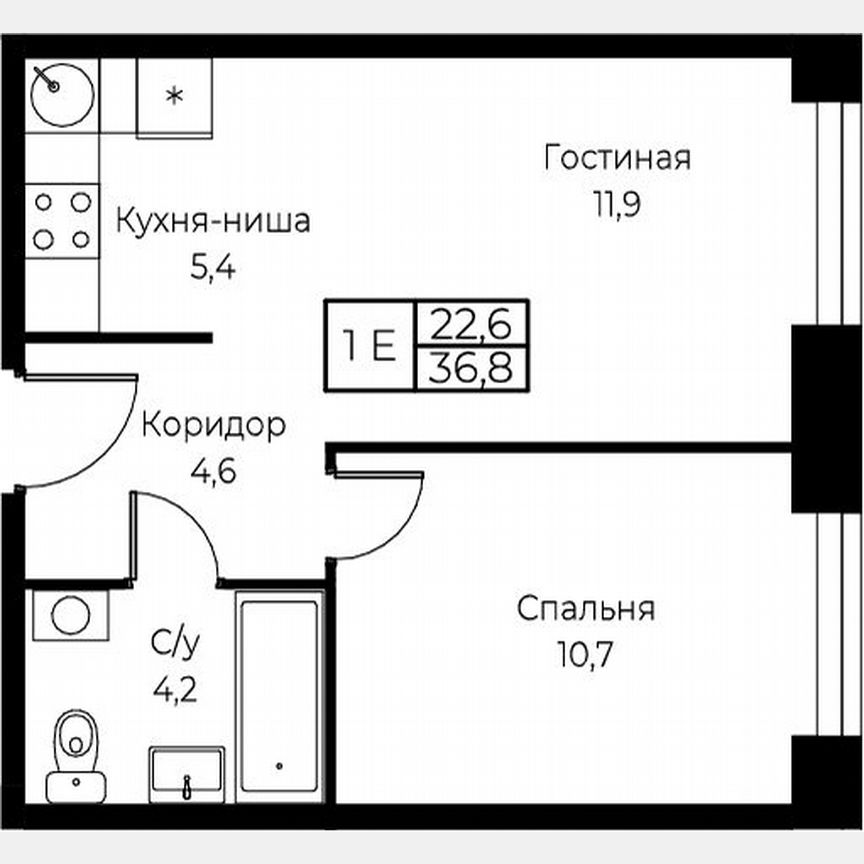 1-к. апартаменты, 36,8 м², 4/30 эт.