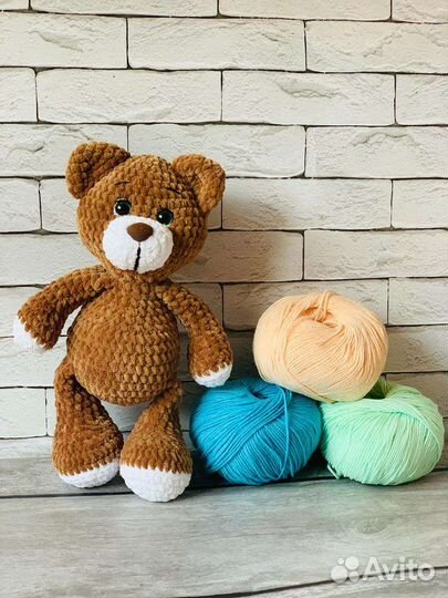 Вязаные игрушки, щенок, мишка, котенок, плюшевые