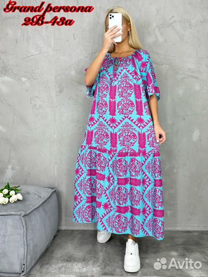 Платье штапельное на завязке. Размеры 52/54/56/58