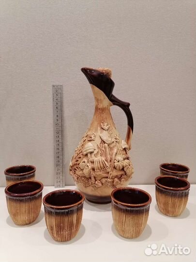 Керамический набор кувшин и 6 стаканчиков СССР