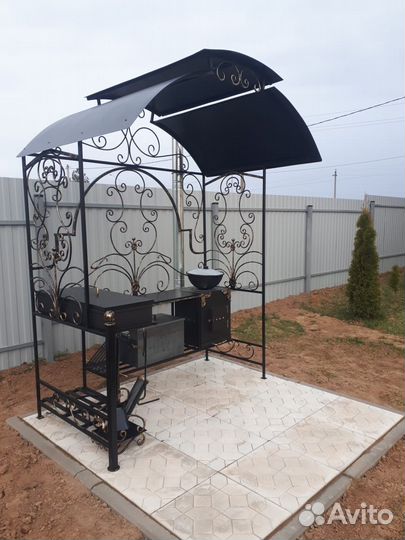 Мангал кованый с печкой под казан