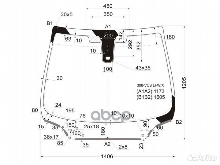 Стекло лобовое (Датчик дождя/ Молдинг) Peugeot 308