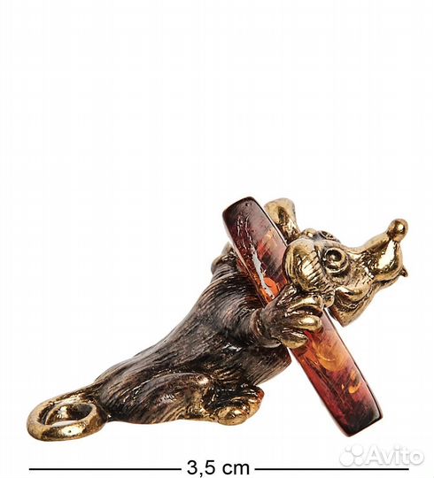 Фигурка Мышка в сыре (латунь, янтарь) A1965363