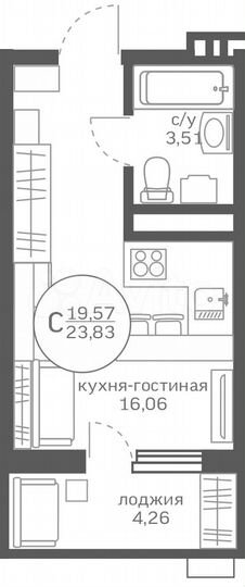 Квартира-студия, 19,6 м², 8/20 эт.