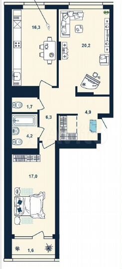 2-к. квартира, 73,8 м², 9/14 эт.