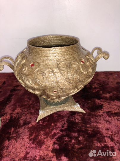 Шкатулка Самовар Ручная работа джут