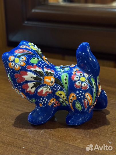 Фарфоровая статуэтка кошка ручная работа Мексика