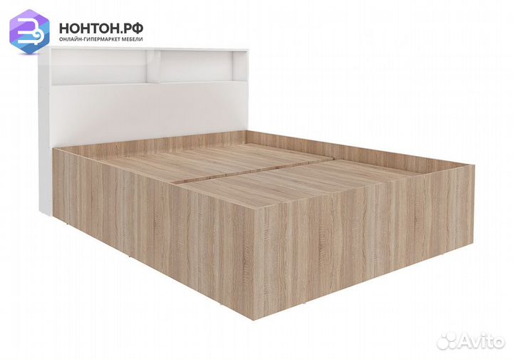 Кровать со спинкой и полками Илга 1.6 дуб сонома