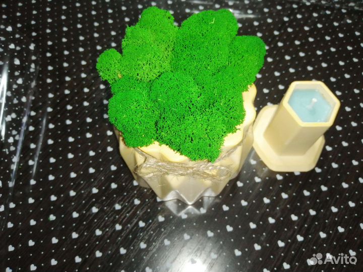 Кашпо со мхом, свечи Ручная работа