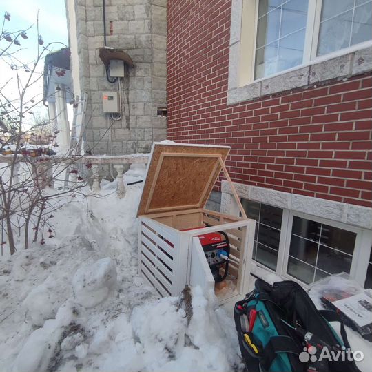 Монтаж генератора с автозапуском, в будке