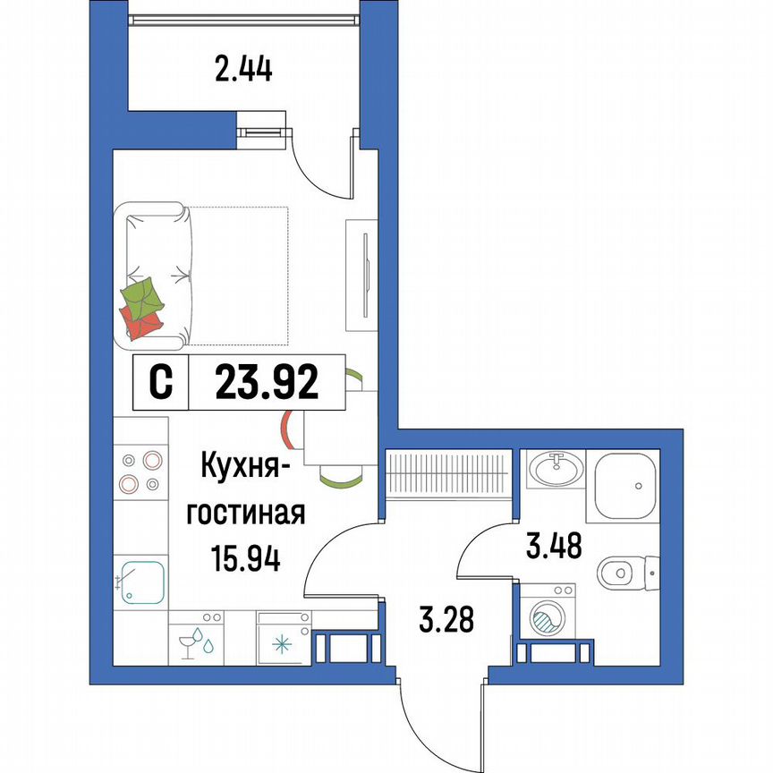 Квартира-студия, 23,9 м², 14/16 эт.