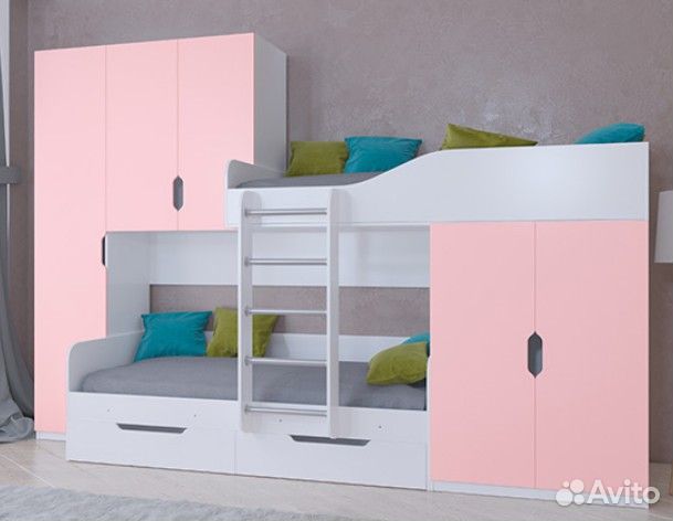 Двухъярусная кровать Дуб Молочный/Белый