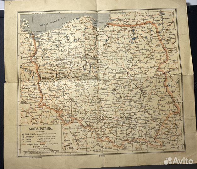 Старинная карта Polski 1945г