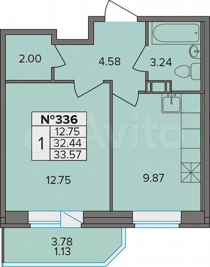 1-к. квартира, 33,6 м², 6/8 эт.