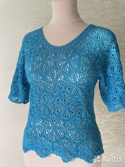 Кофточка голубая летняя вязаная крючком
