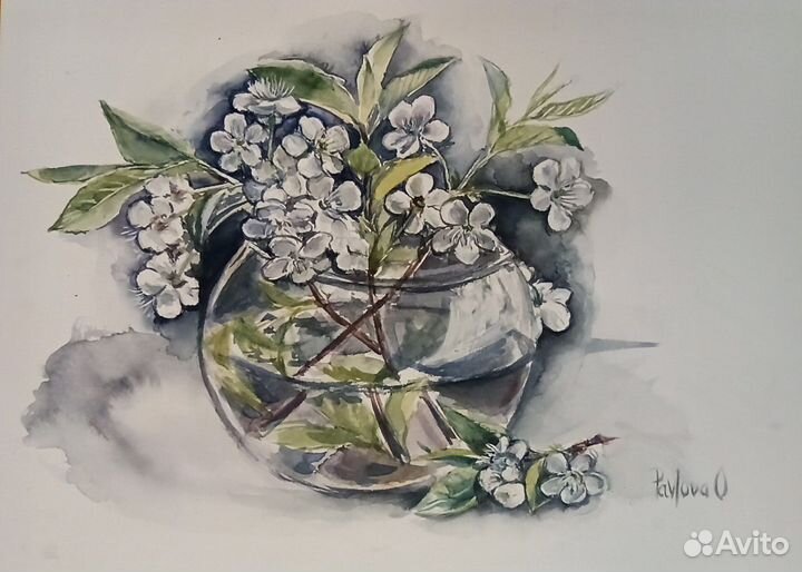 Картина акварель (цветы)