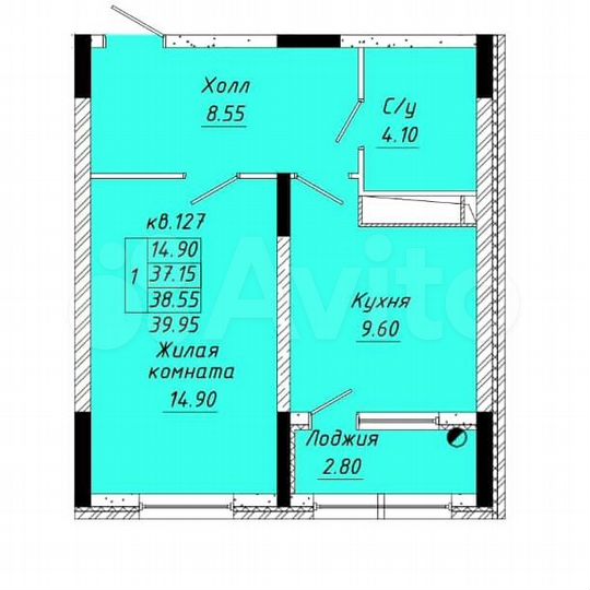 1-к. квартира, 40 м², 6/9 эт.