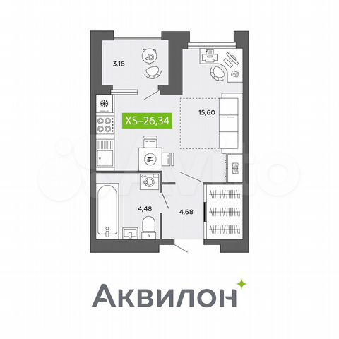 Квартира-студия, 26 м², 2/16 эт.