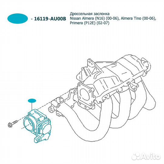 Дроссельная заслонка Nissan Almera (N16) (00-06)