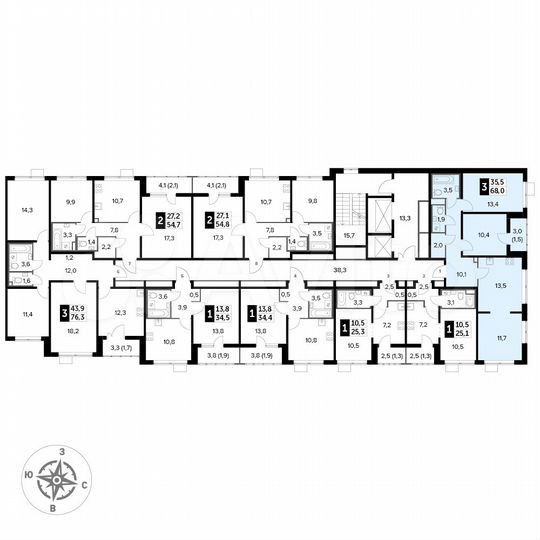 3-к. квартира, 68 м², 24/25 эт.