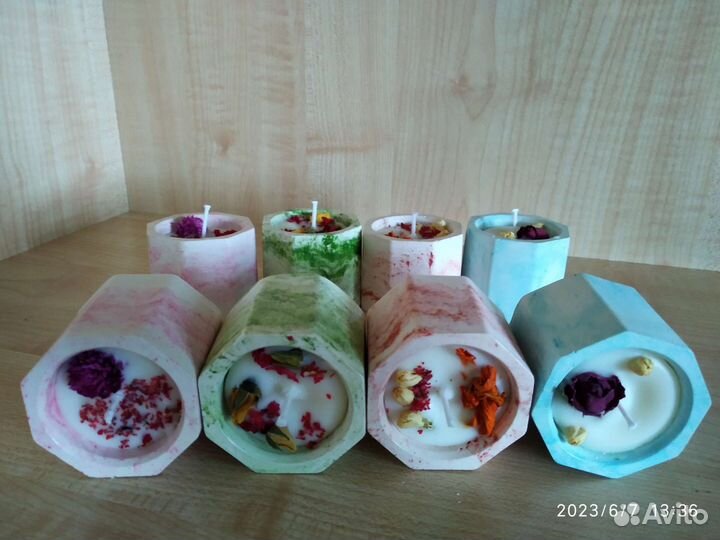 Свеча в гипсе ручной работы ароматизированая