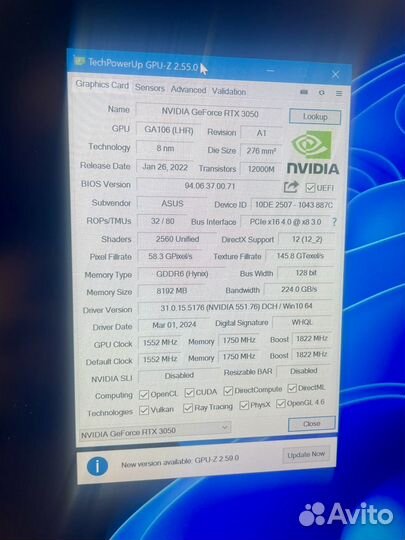 Видеокарта Asus rtx 3050 8Gb Dual