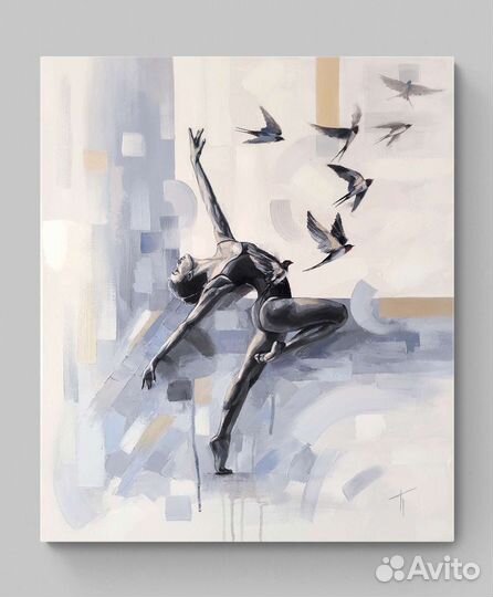 Картина маслом девушка птицы балерина 70х60 см