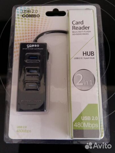 3*USB Хаб + картридер SD,MicroSD карт Кабель 80 см