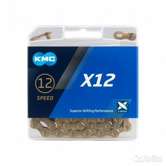 Цепь велосипедная KMC X12 Gold (Ti-n), 12 ск., 126 зв., с замком