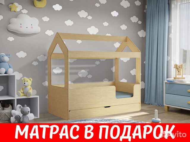 Детская одноярусная кровать домик