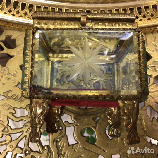 Шкатулка антикварное резное стекло латунь бронза