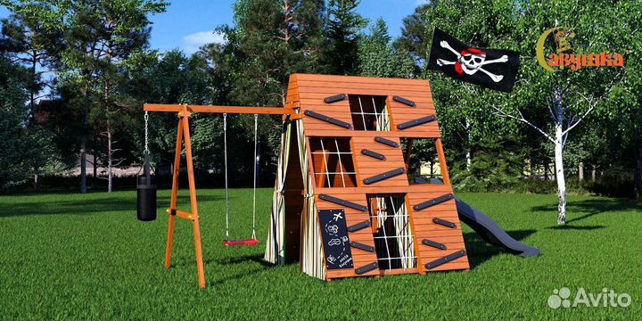 Детский спортивный комплекс с крышей для дачи