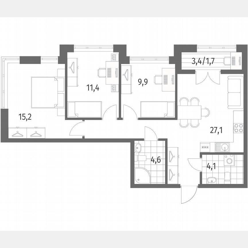 3-к. квартира, 74,2 м², 2/9 эт.