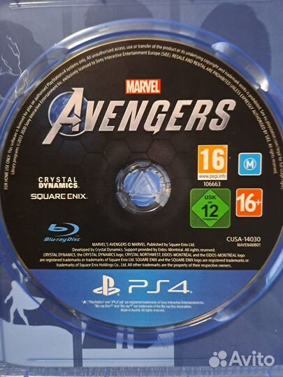 Диски на ps4 Marvel avengers