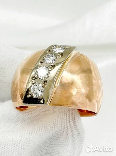 Золотое кольцо СССР чалма бриллианты 585 / 6.79 гр